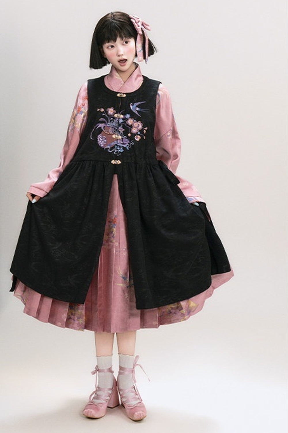 Floral Hanfu Puffy Dress Set