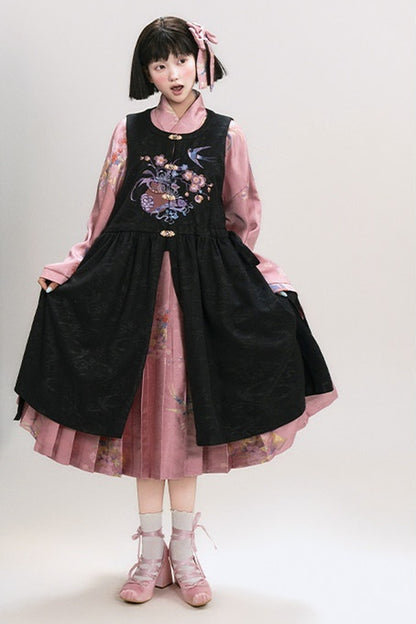 Floral Hanfu Puffy Dress Set