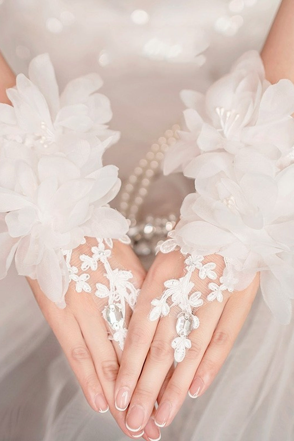 Long Lace Mesh Bridal Gloves