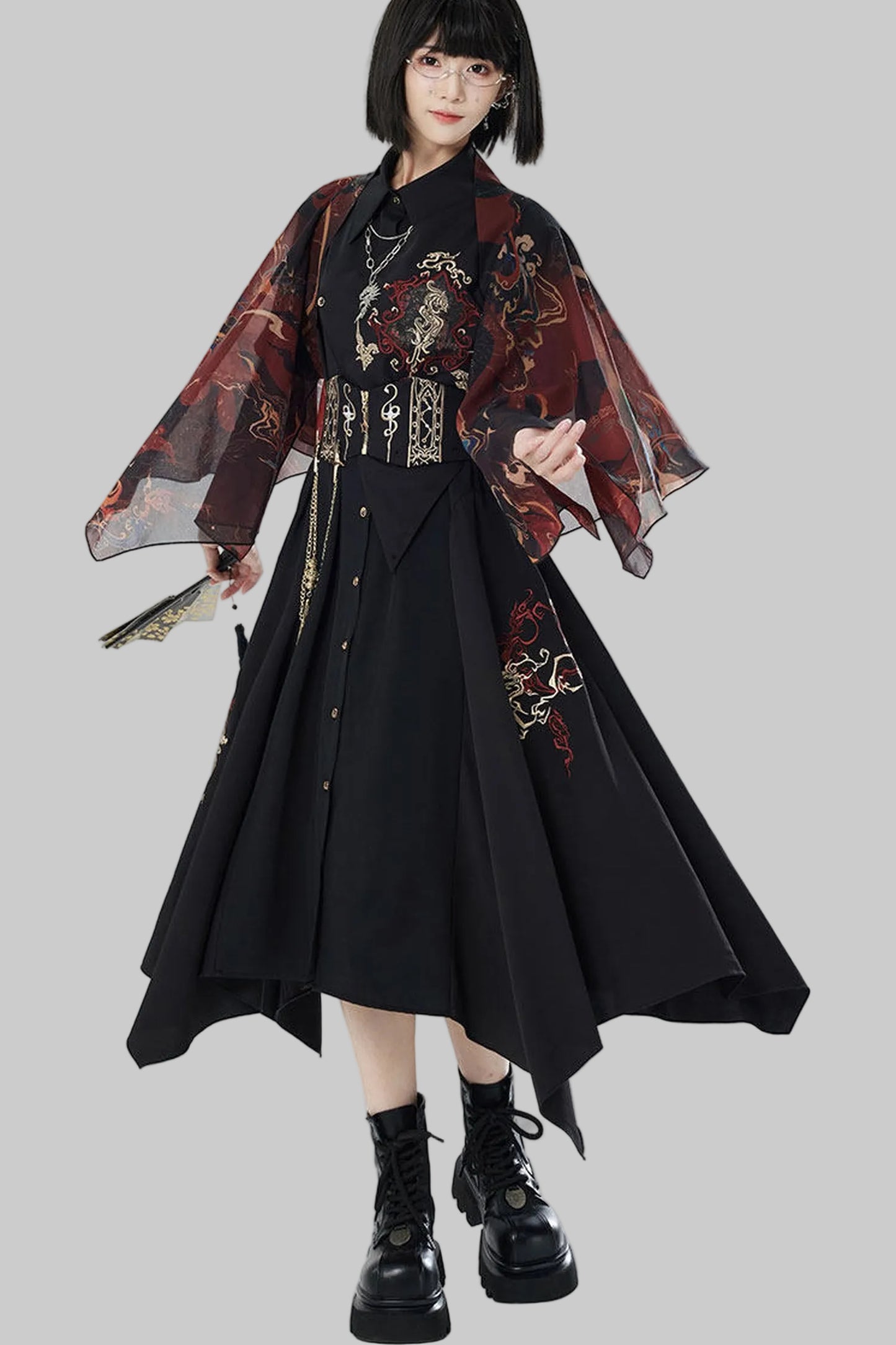 Gold Thread Embroidered Patchwork Dress