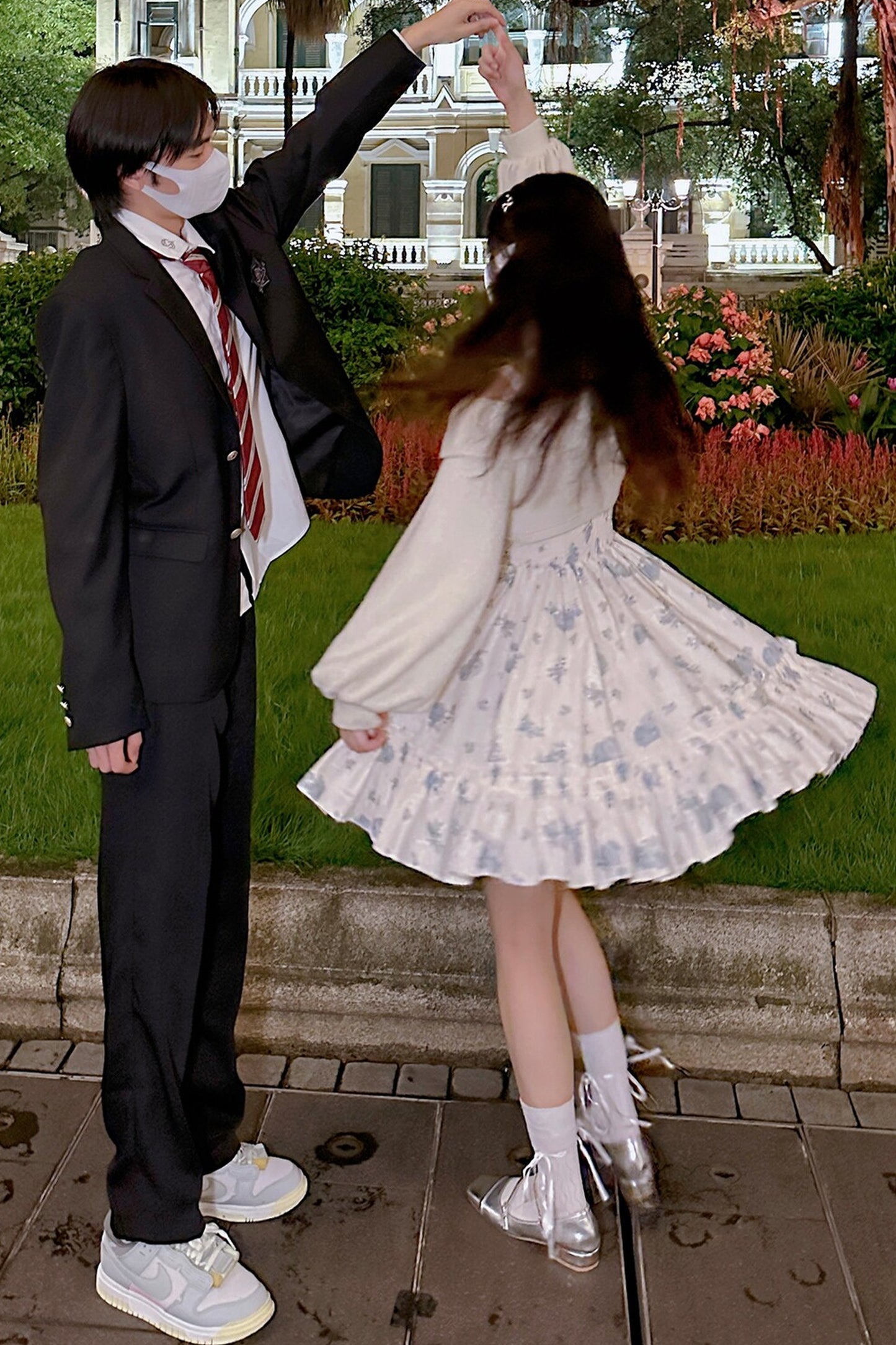フローラルコーデュロイサスペンダードレスセット