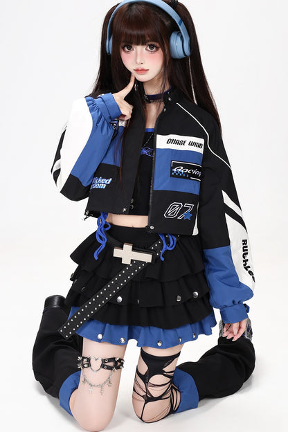 American Style Embroidered Short Jacket and Skirt Set-Up