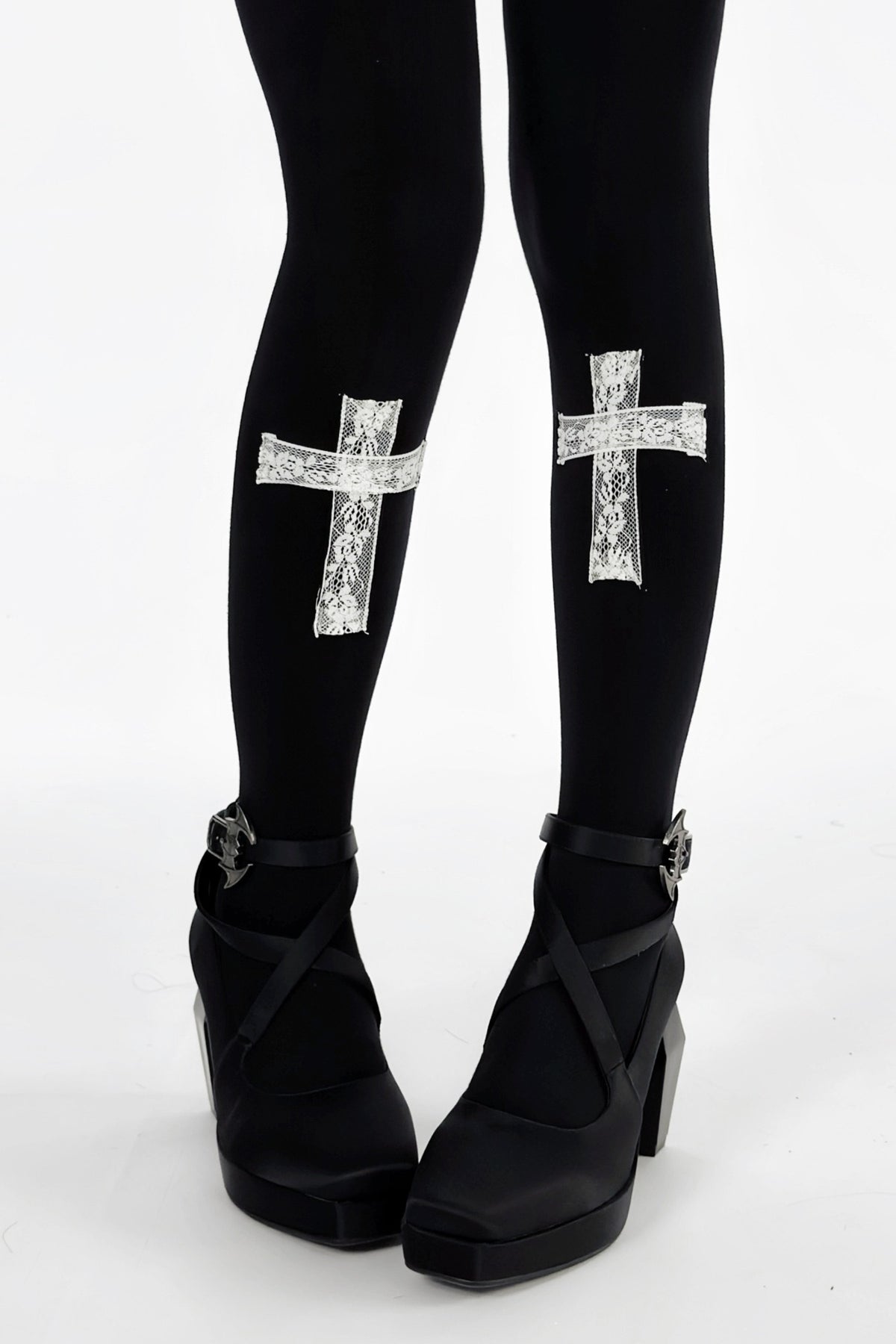 Lace Cross Black Base Shirt and Patchwork Tutu Skirt Set-Up