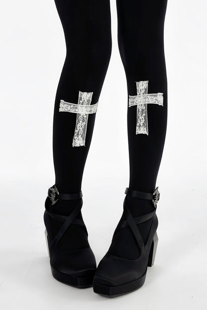 Lace Cross Black Base Shirt and Patchwork Tutu Skirt Set-Up