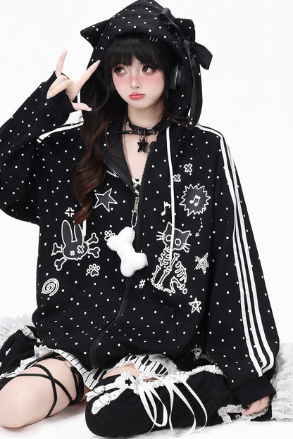 Skull Cat Ear Polka Dot Hooded Jacket