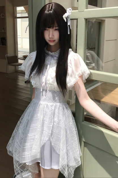 パールボタンレースティアードワンピース