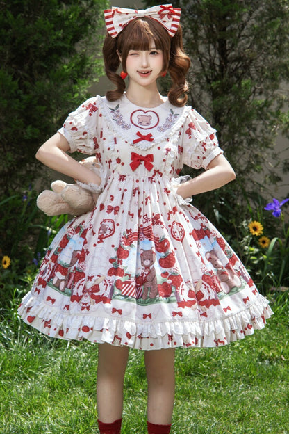 Strawberry Gift Box Lolita Print Suspender Dress Set-Up