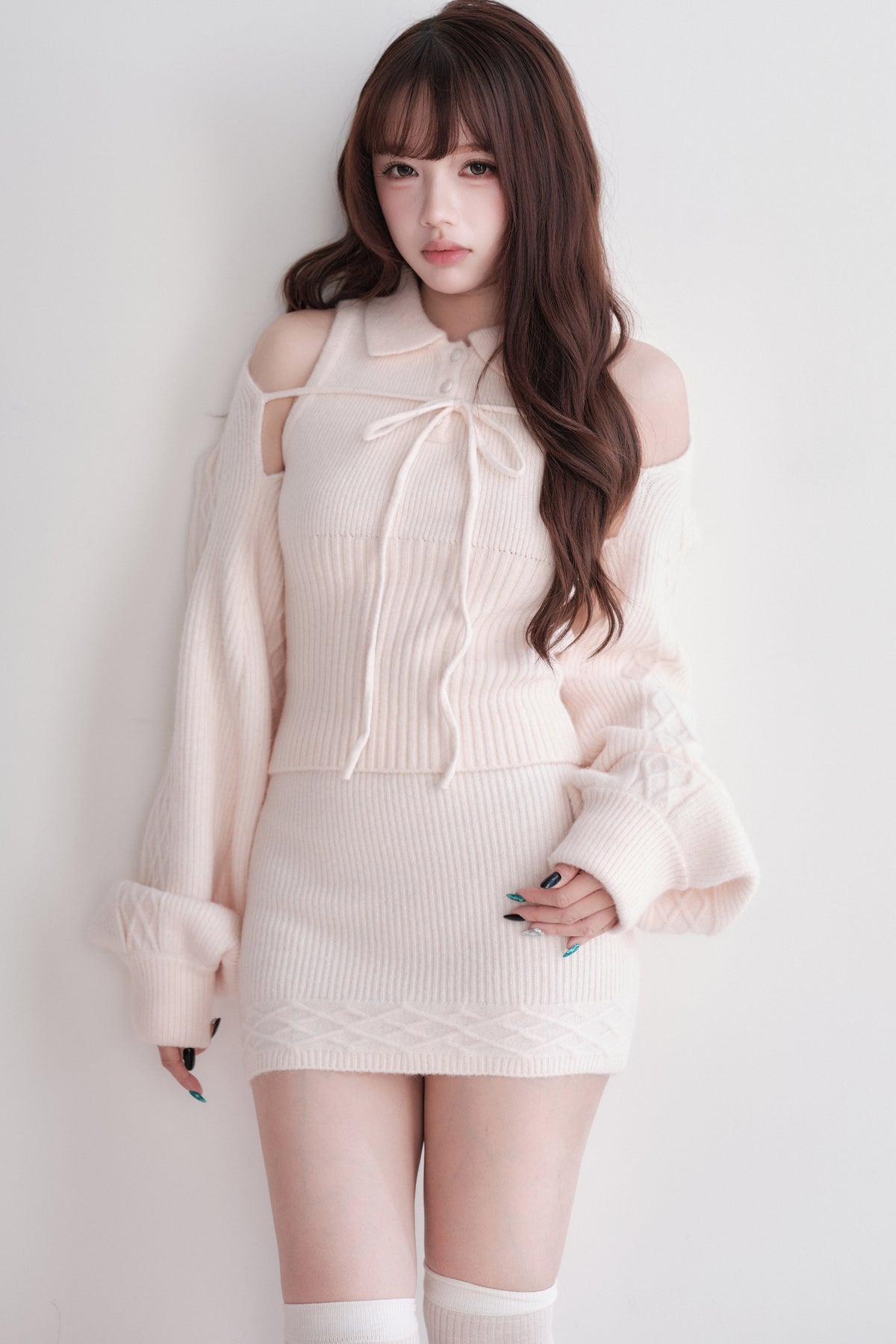 Ribbed Knit Top and Mini Skirt Set