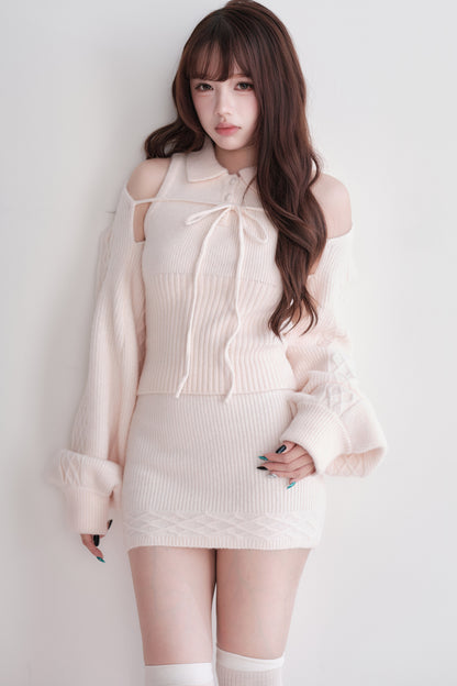 Ribbed Knit Top and Mini Skirt Set