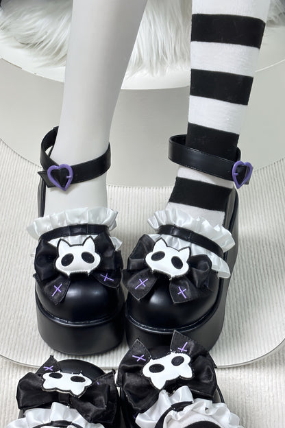 Chaussures à plateforme chat tête de mort minuit