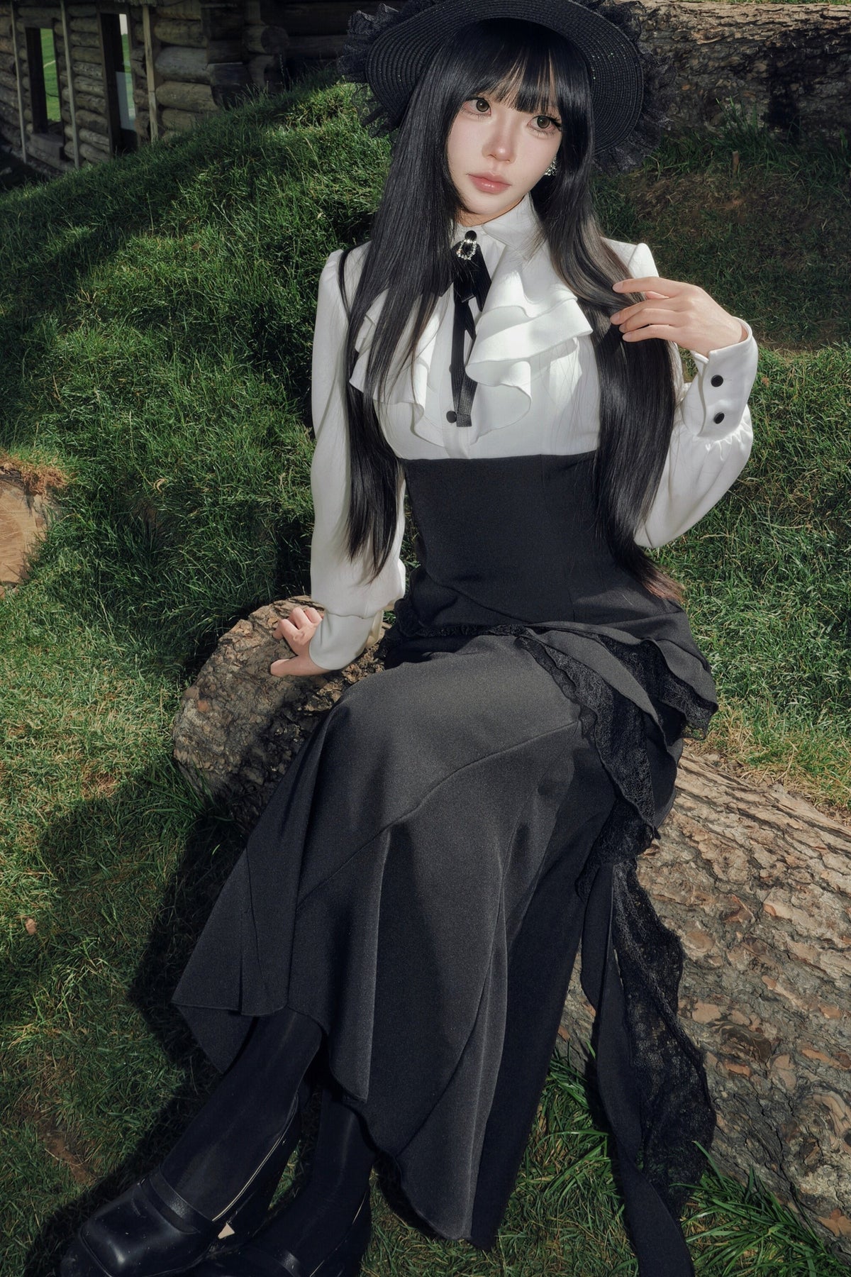 Black Cape Fishtail Long Dress