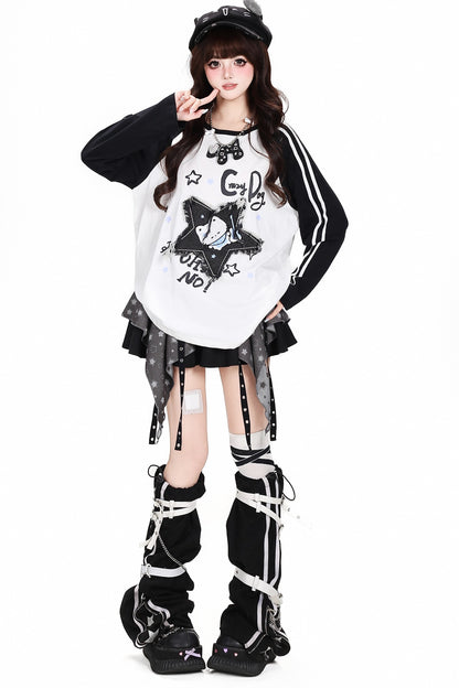Star Cat Patch Raglan Loose T-Shirt