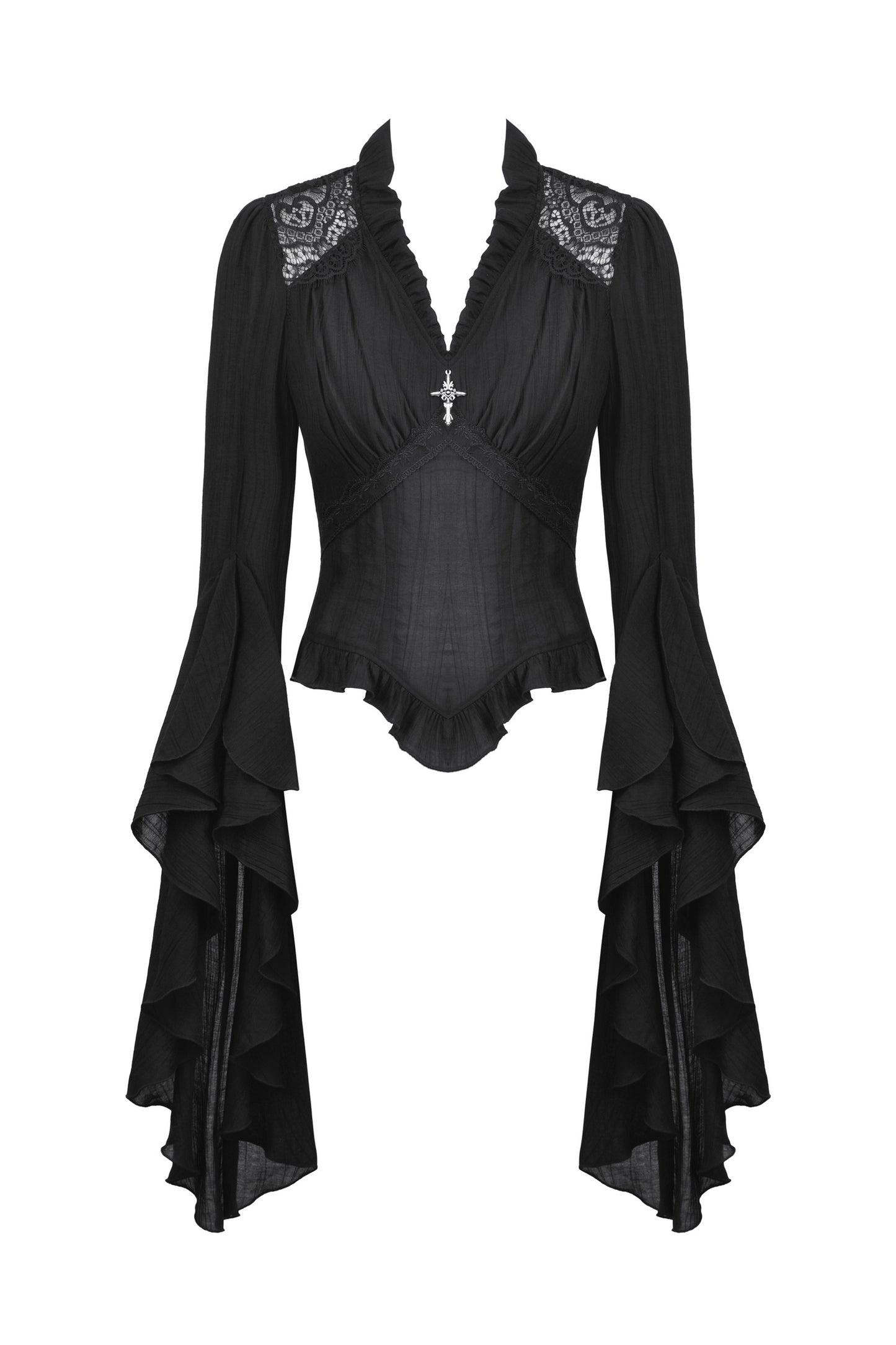 Gothic-Spitzenbluse mit ausgestellten Ärmeln