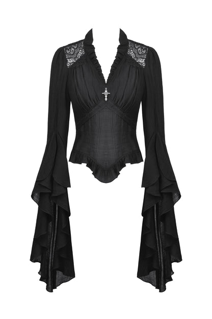 Gothic-Spitzenbluse mit ausgestellten Ärmeln