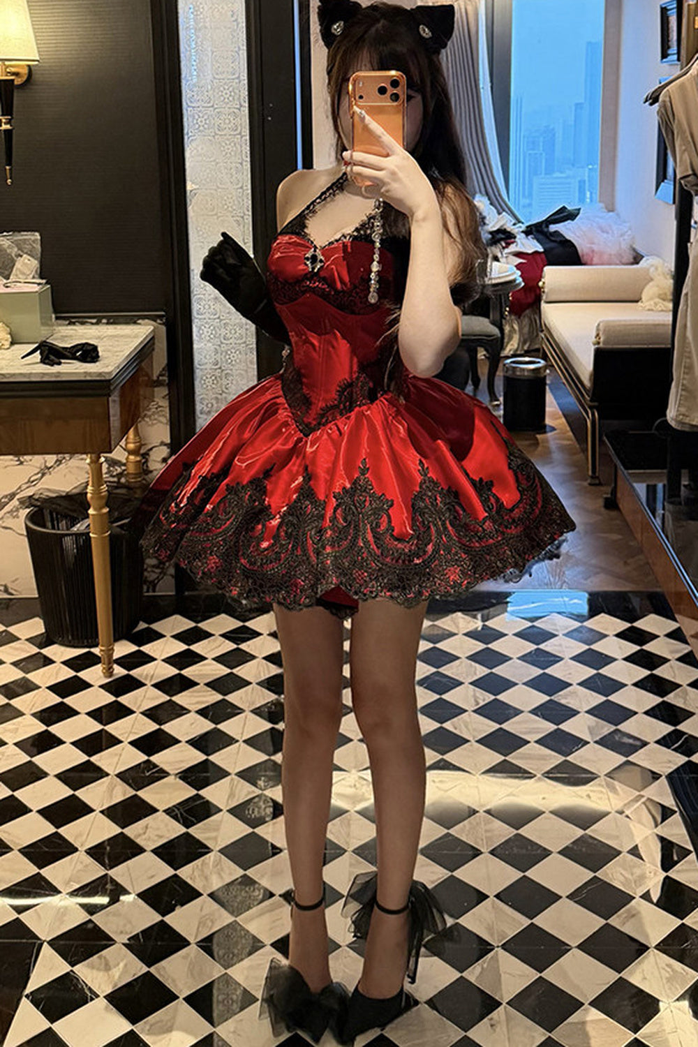 ダークローズフェアリーパープルミニドレス