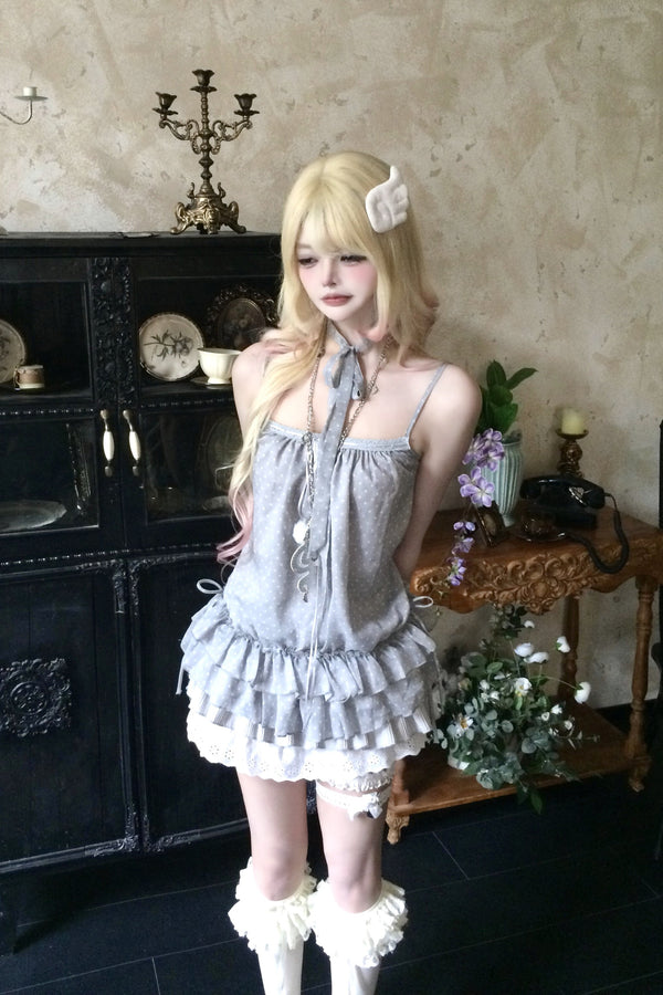 Gray Layered Camisole and Tiered Skirt Set