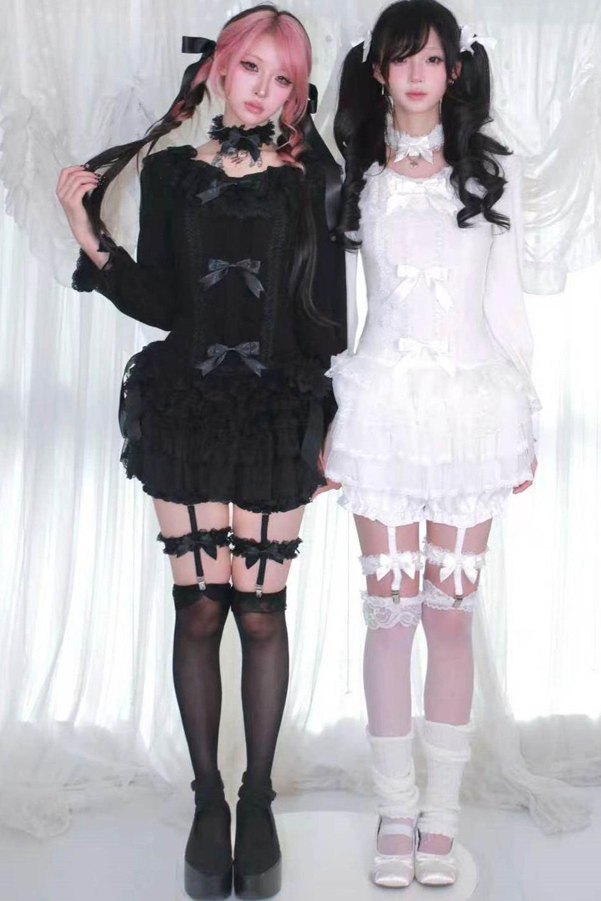 Multi-Layered Lace Bow Long Sleeve Top