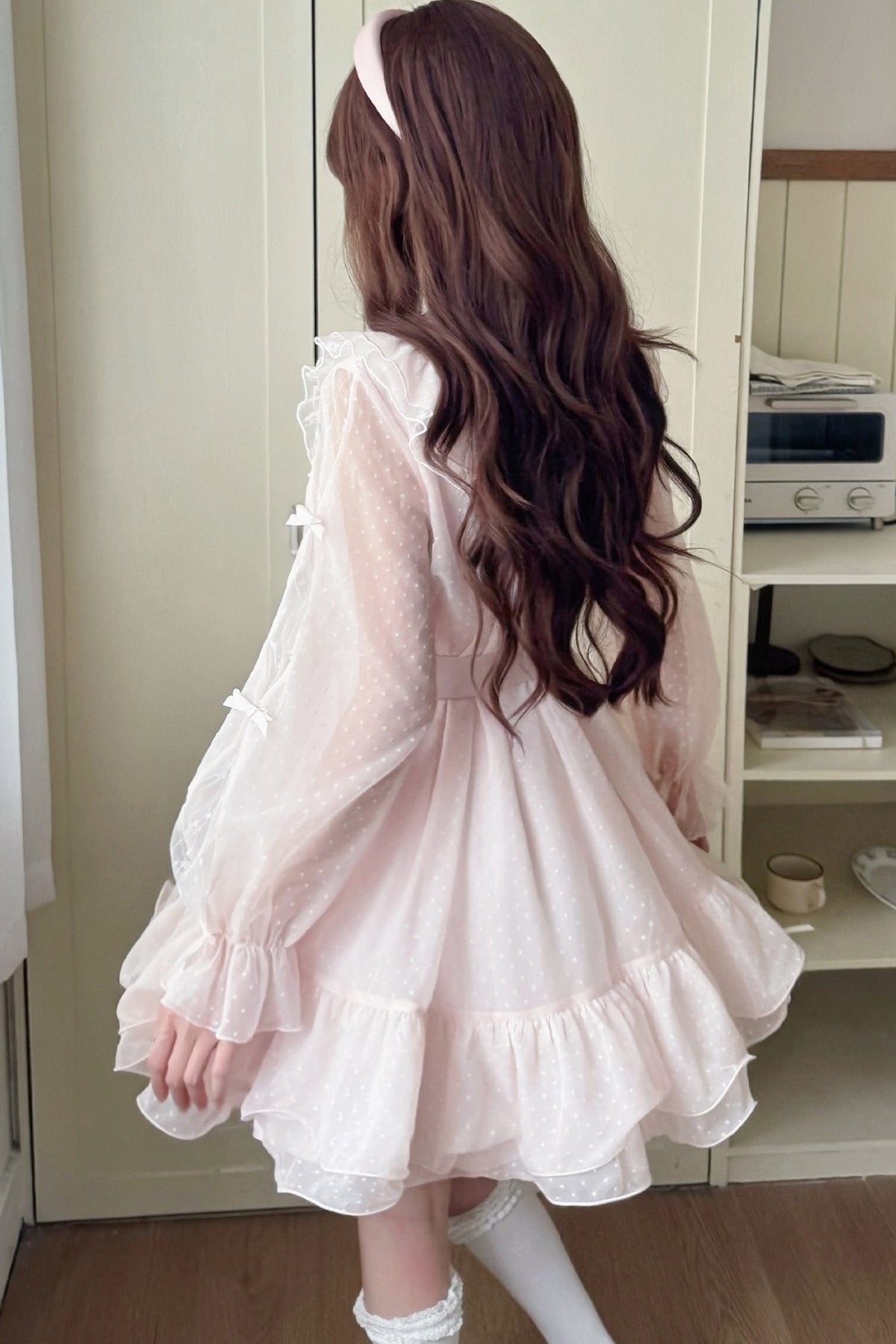 Pink Polka Dot Long Sleeve Princess Dress