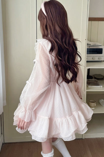 Pink Polka Dot Long Sleeve Princess Dress