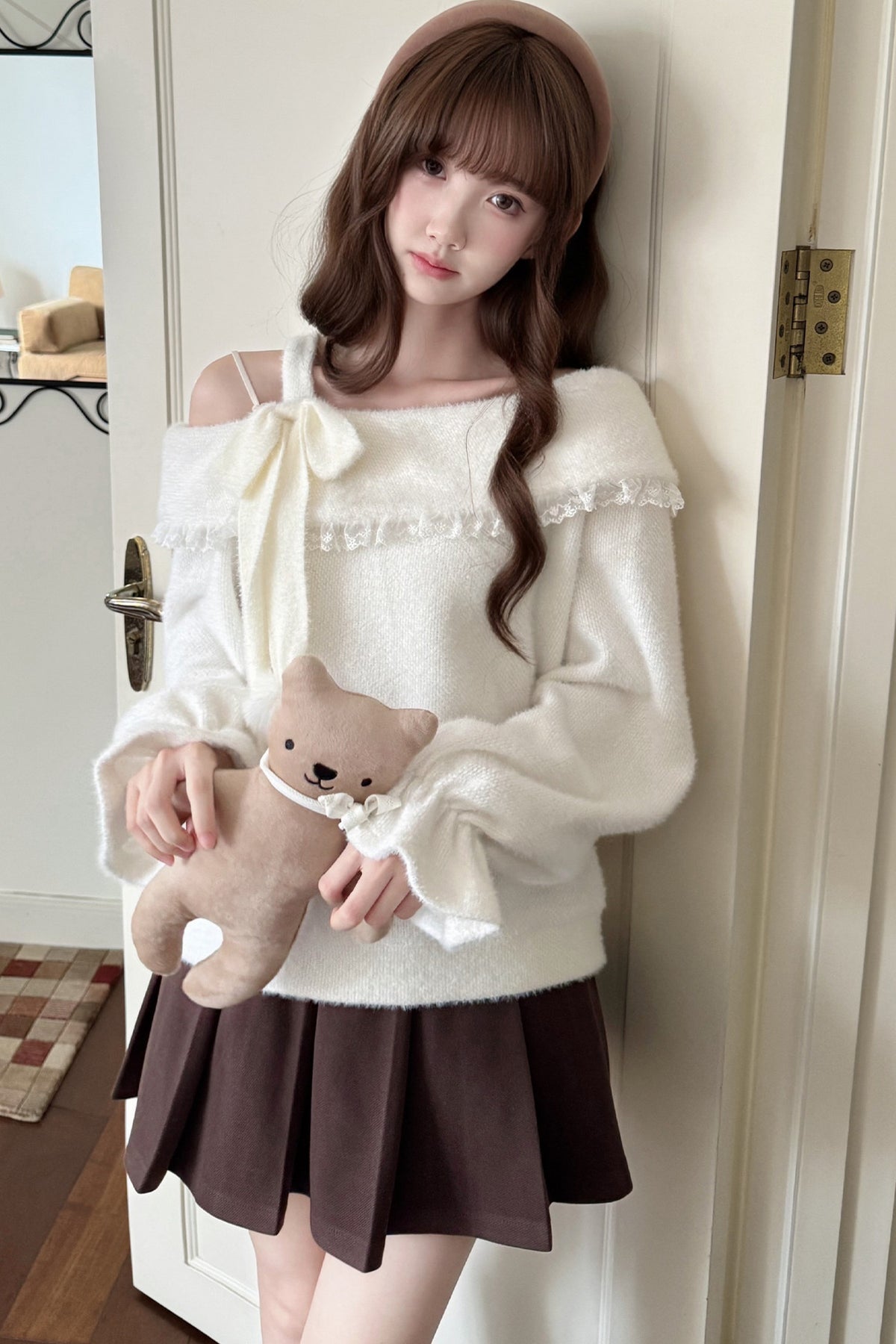 Off-Shoulder Knit Sweater and Skirt Set