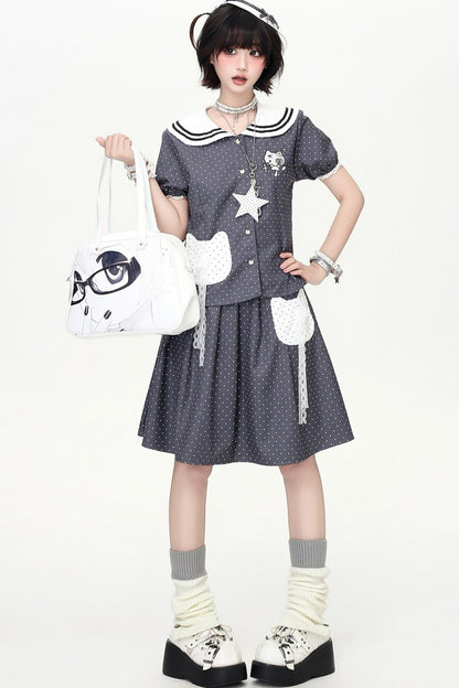 Polka Dot Cat Sailor Set