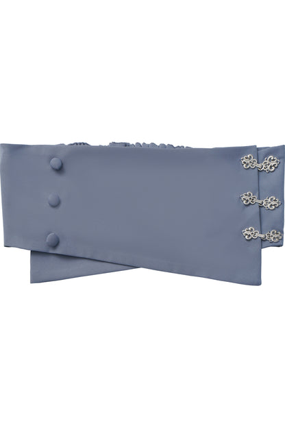 Blaues neues Set aus chinesisch inspiriertem, mehrlagigem asymmetrischem Hemd und langem Rock