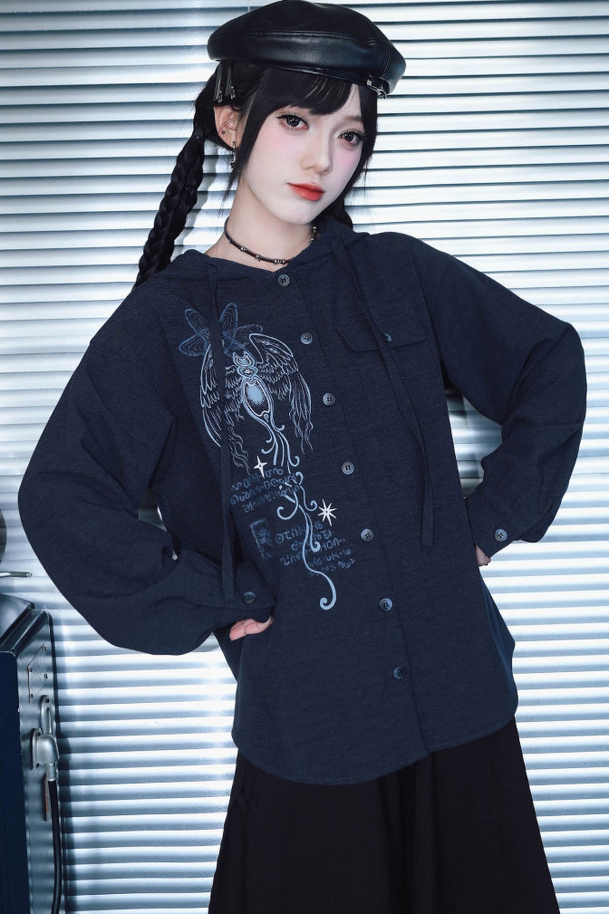 Sea Angel Hand-Drawn Print Hooded Shirt