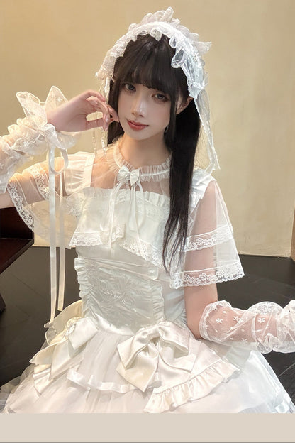 Detachable Shawl Satin Bow Cake Dress