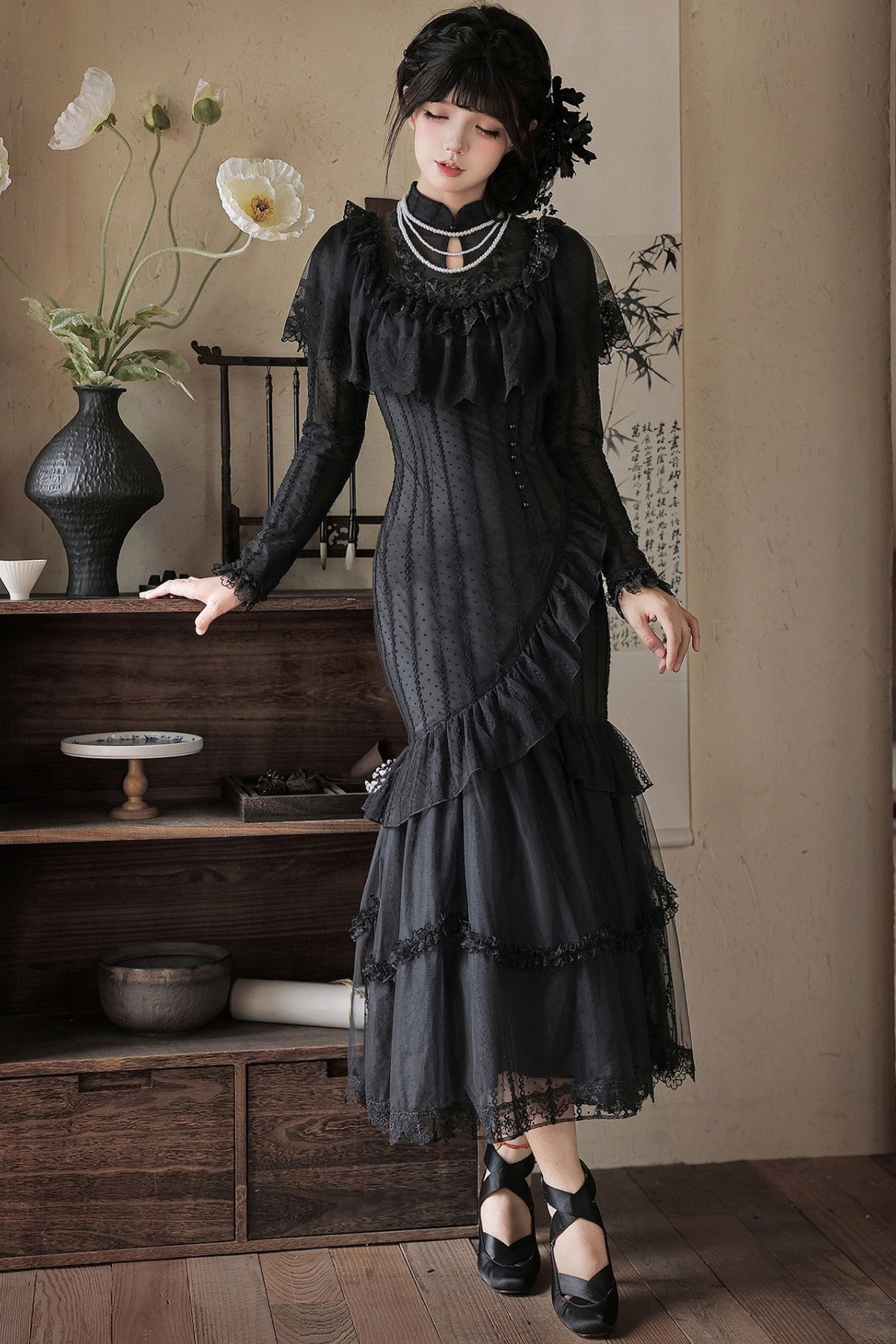 Embroidered Fishtail Qipao Dress