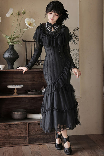 Embroidered Fishtail Qipao Dress