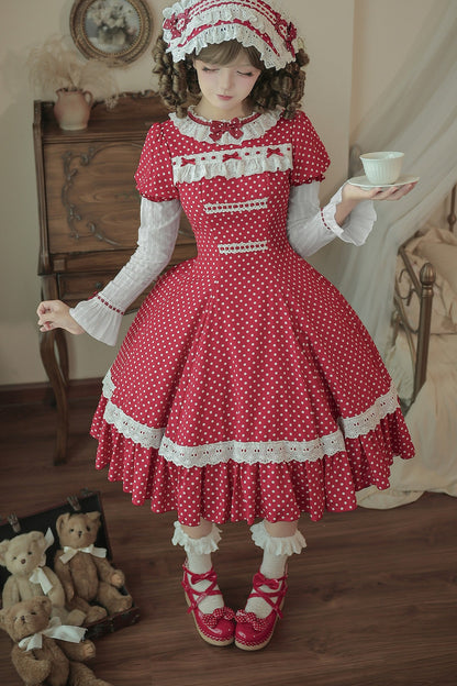 Polka Dot Ruffled Dress With Base Top Set-Up