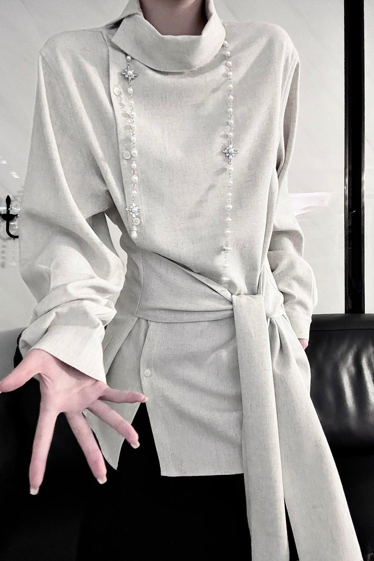 Long Sleeve Diagonal Placket Shirt