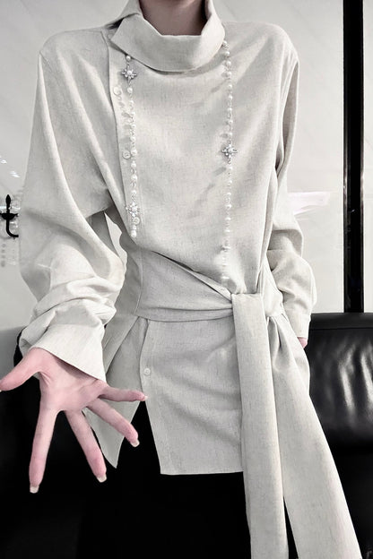 Long Sleeve Diagonal Placket Shirt