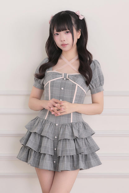 양산형 체크 프릴 미니 원피스+쇼츠