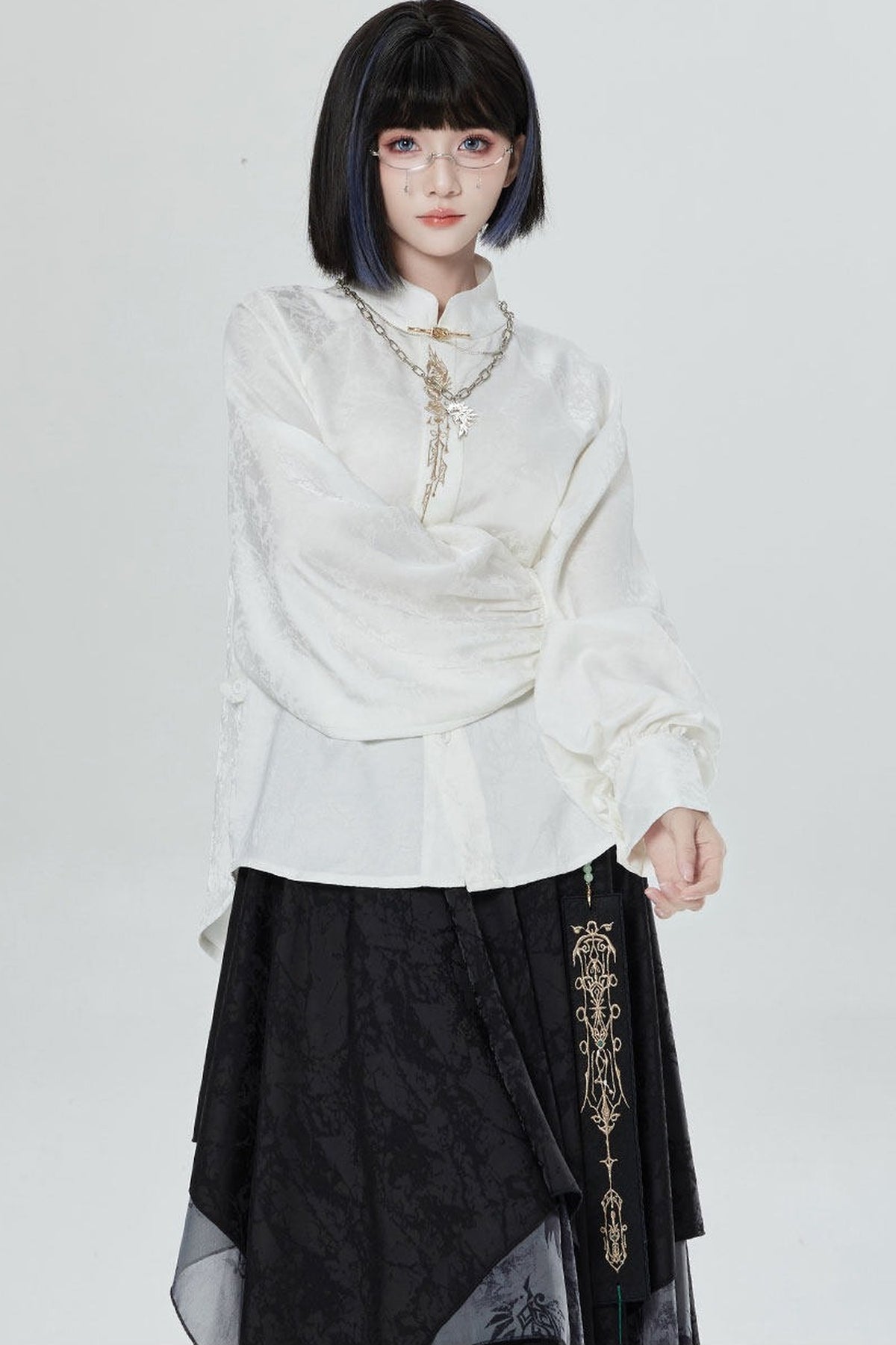 Black White Embroidered Shirt Pants Set-Up