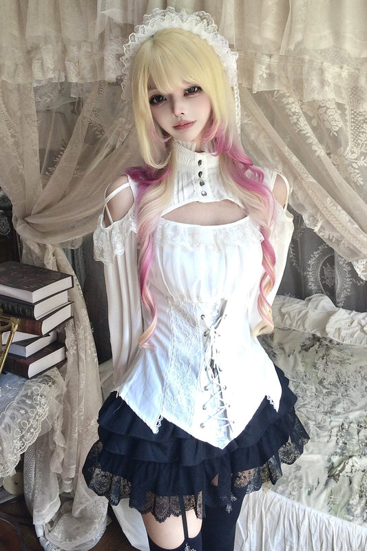 White Rose Lace Top and Skirt Set-Up