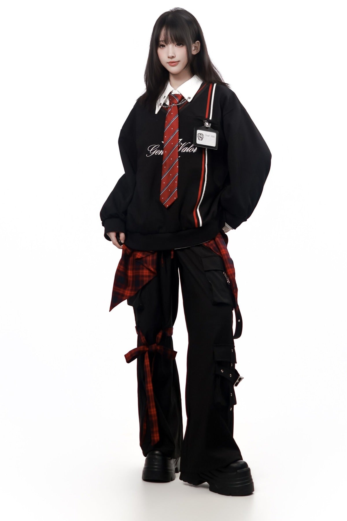Gray Black Plaid Sweatshirt and Pants Set-Up
