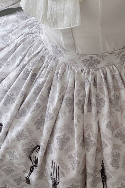 Silver Tableware Print Half-Length Skirt