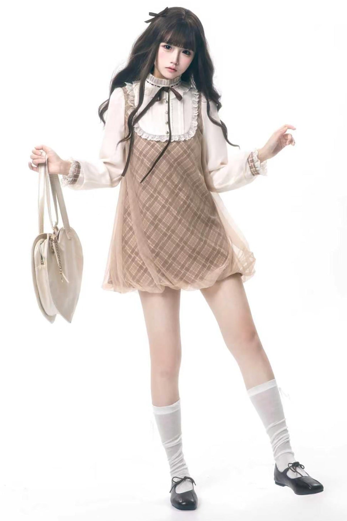 Brown Plaid Puff Dress