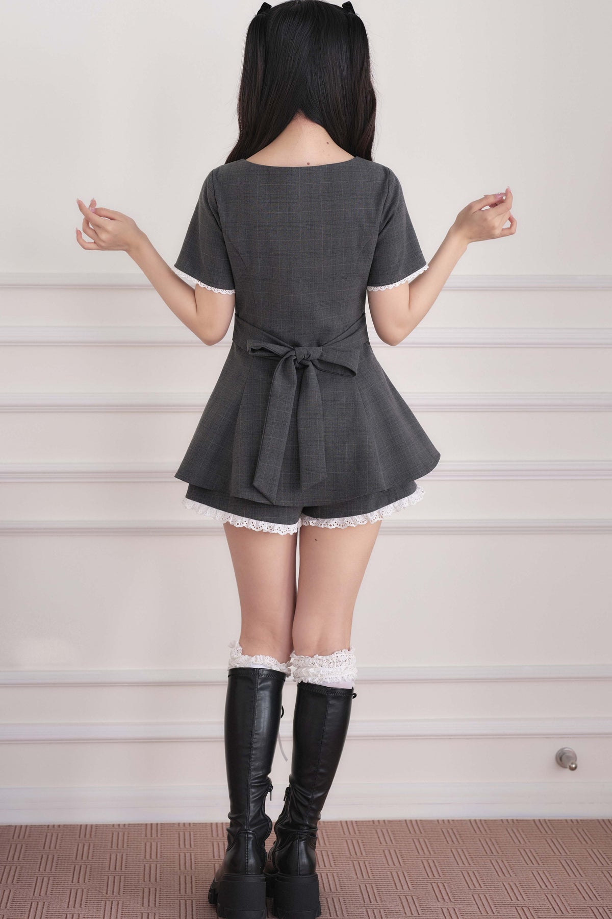 Lace Trim Plaid Dress
