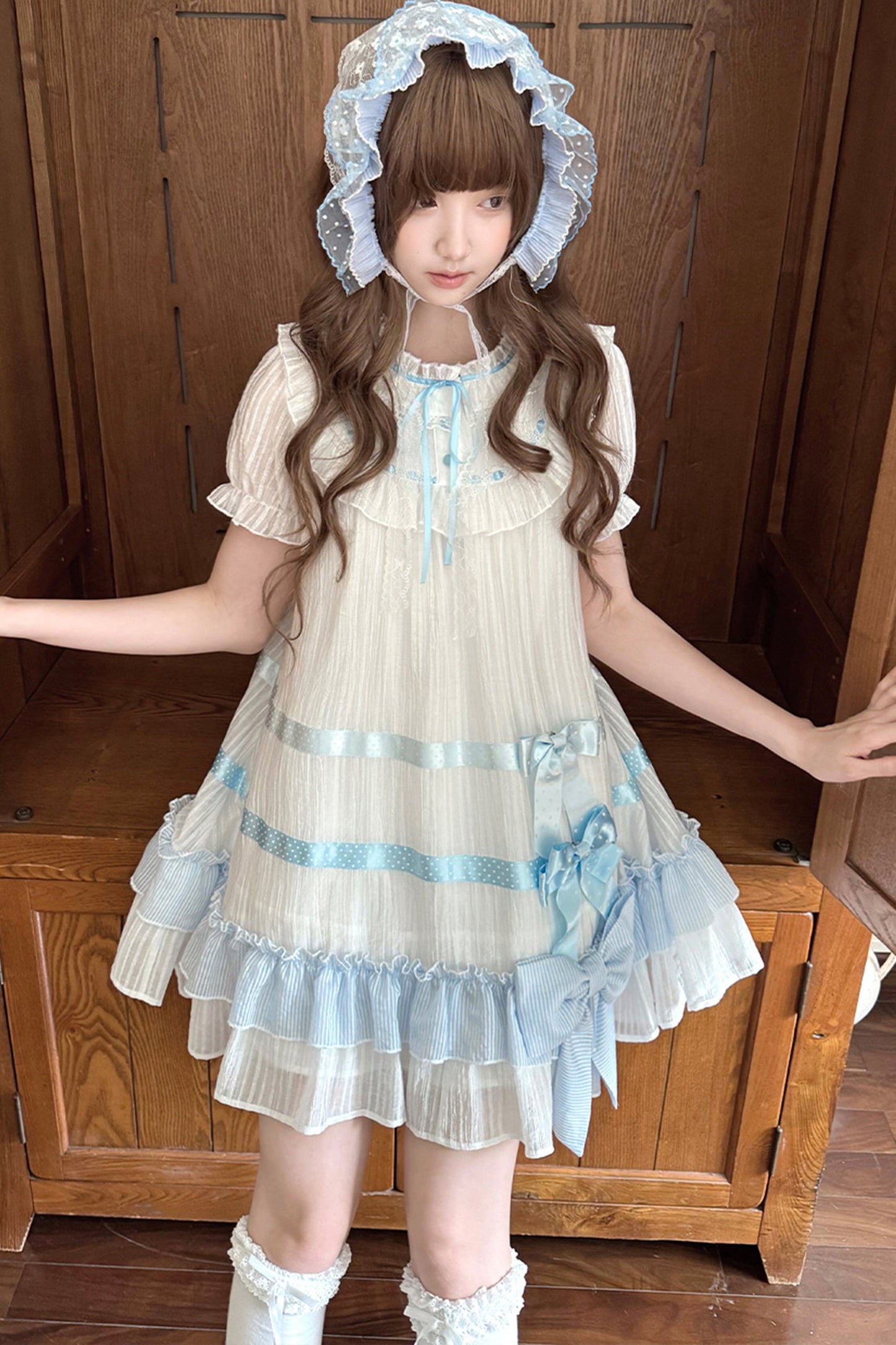 Milky Blue Princess Ribbon Dress