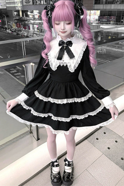 Vintage Black Pointed Collar Dress