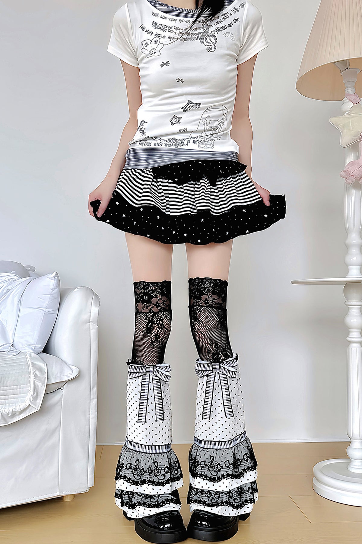 Polka Dot Layered Cake Lace Leg Warmers