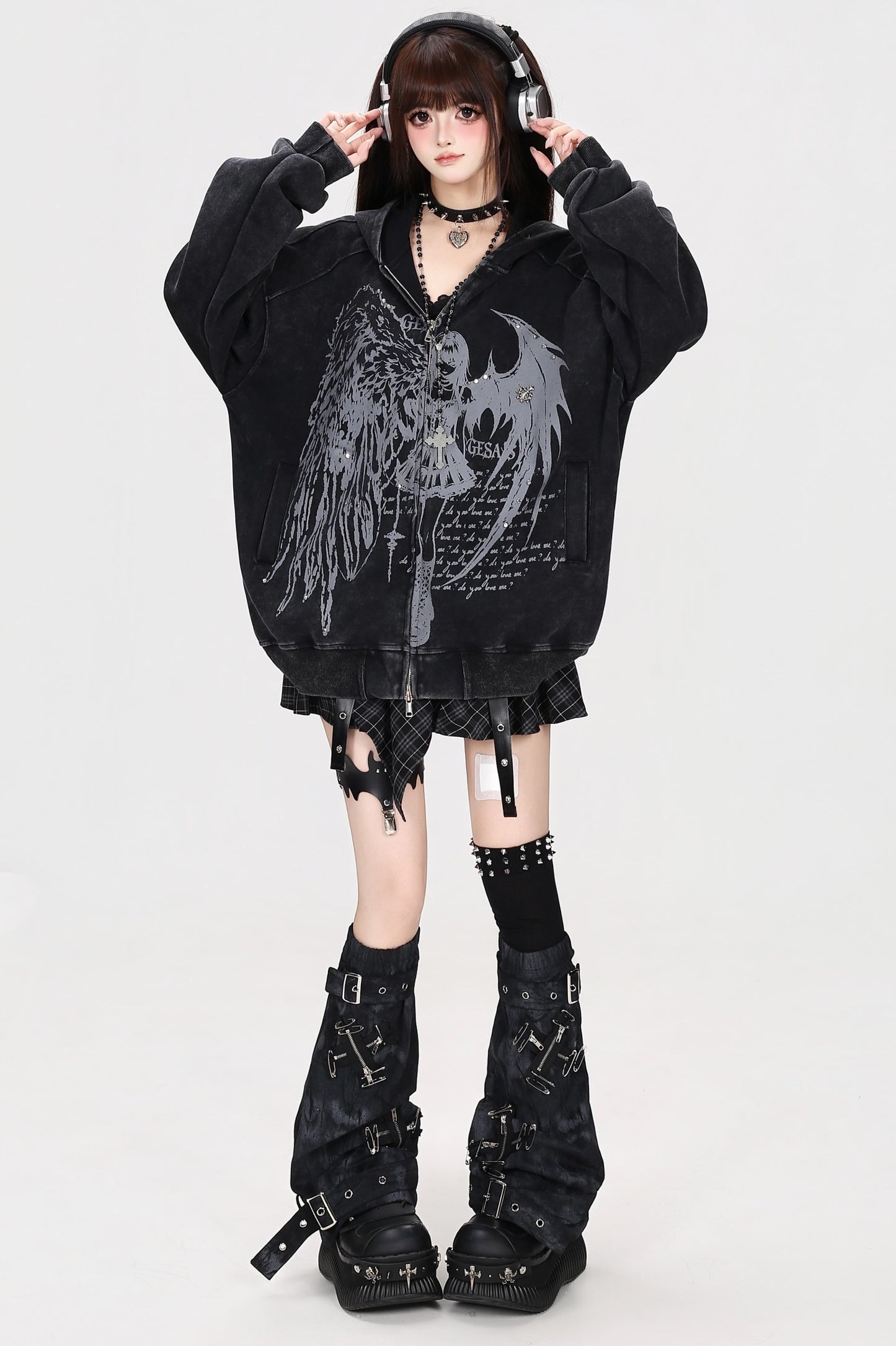 Devil Angel Kapuzenjacke im Destroyed-Look