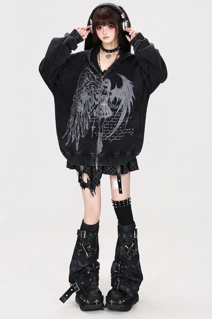 Devil Angel Kapuzenjacke im Destroyed-Look