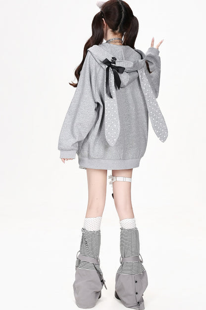 Polka Dot Rabbit Ears Hooded Jacket