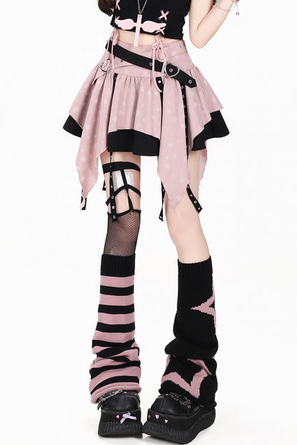 Jupe plissée asymétrique taille haute à imprimé étoilé