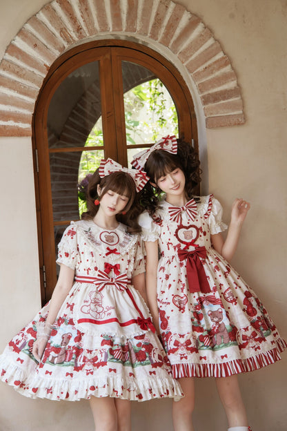 Strawberry Gift Box Lolita Print Suspender Dress Set-Up