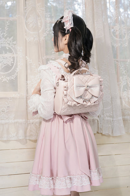 Lace Bow Dress With Hairband+Neck Ring