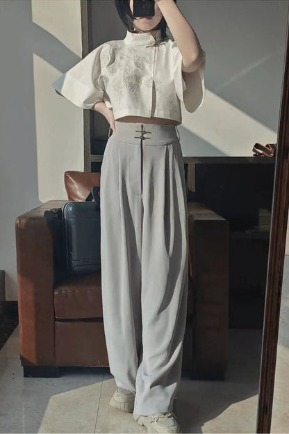 [Producto en reserva] Pantalones anchos estilo cyber chino en negro/blanco/gris/verde